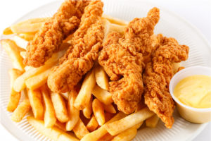 chicken tenders with fries and honey mustard